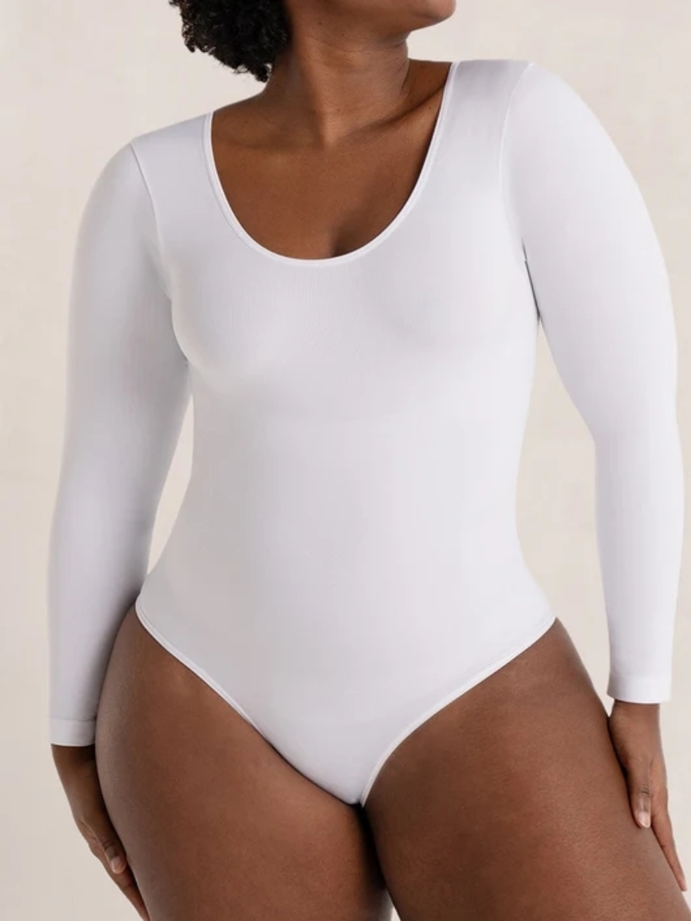 Shapermint White Long Sleeve Scoop Neck Bodysuit